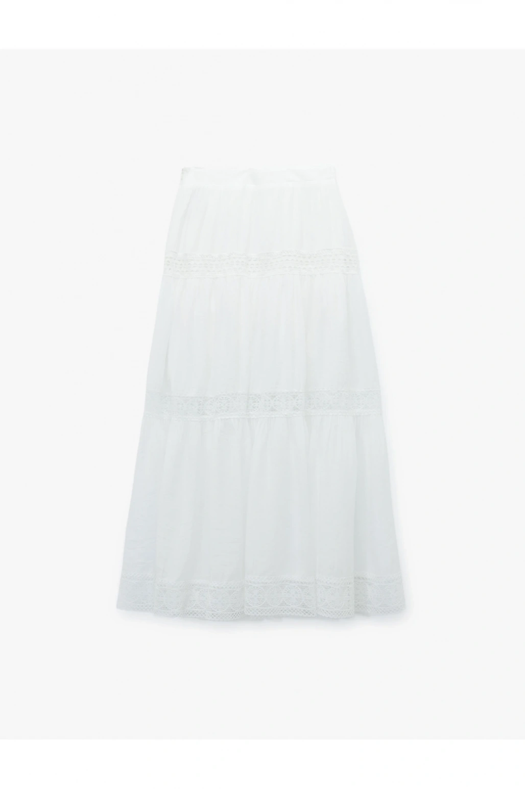 Astarlı Viskon Kumaş Karışımlı Dantel Detaylı Katmanlı Uzun Etek