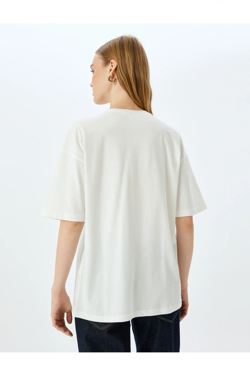 Ayı Baskılı Bisiklet Yaka Kısa Kollu Oversize Tişört