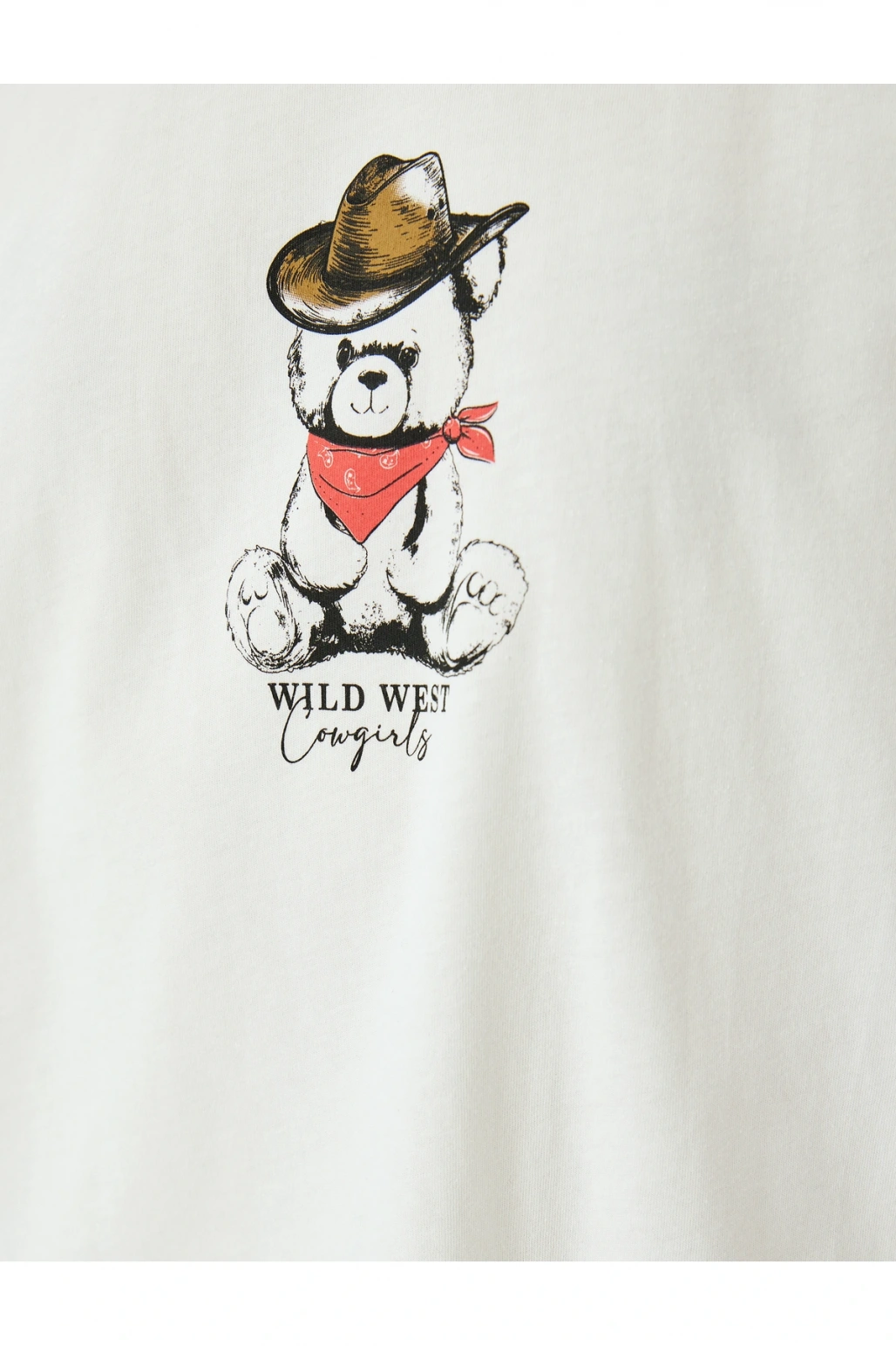 Ayı Baskılı Bisiklet Yaka Kısa Kollu Oversize Tişört