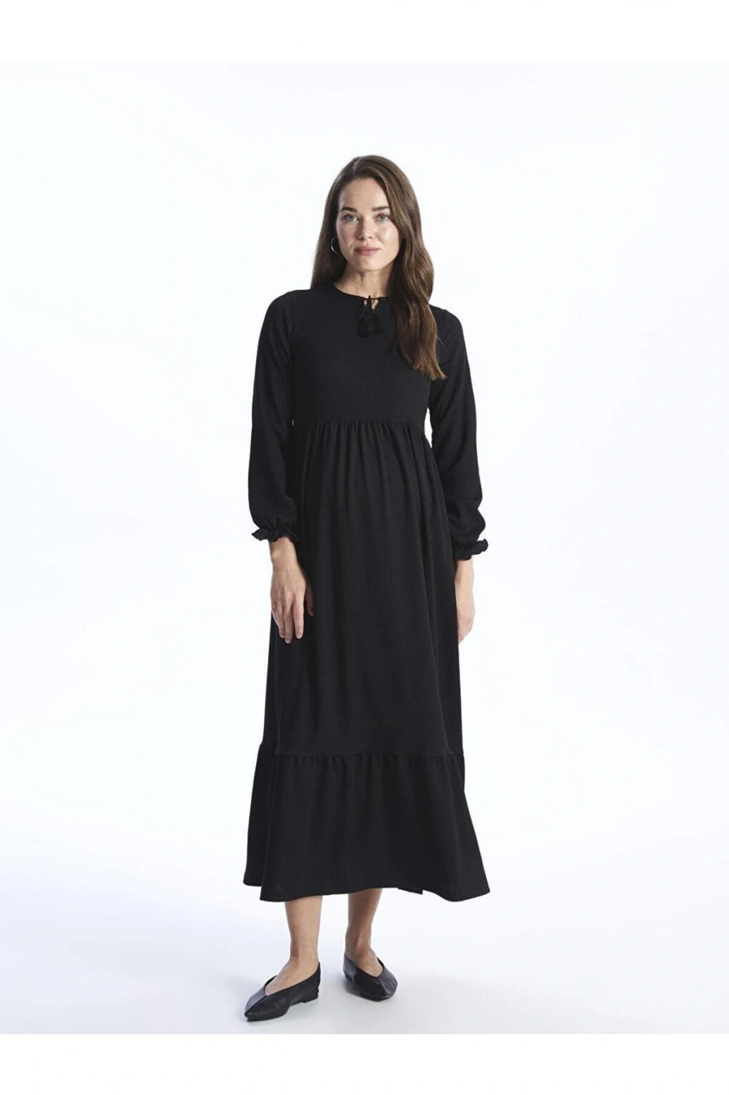 Bağlamalı Yaka Düz Uzun Kollu Hamile Elbise (S4)