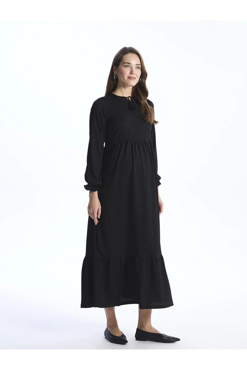 Bağlamalı Yaka Düz Uzun Kollu Hamile Elbise (S4)