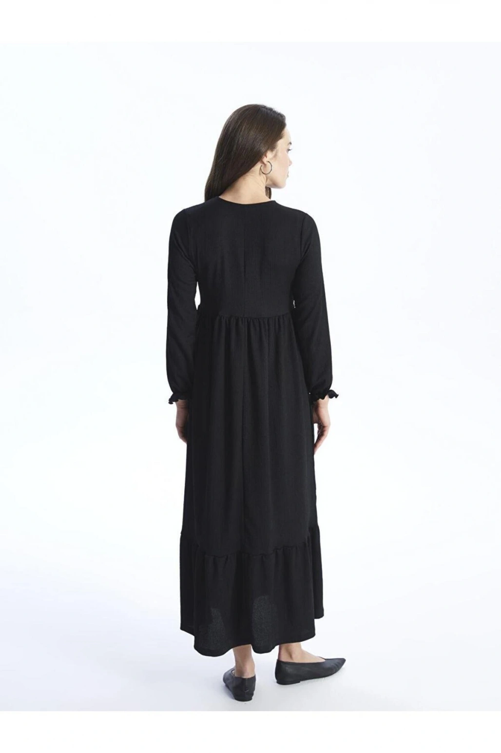 Bağlamalı Yaka Düz Uzun Kollu Hamile Elbise (S4)