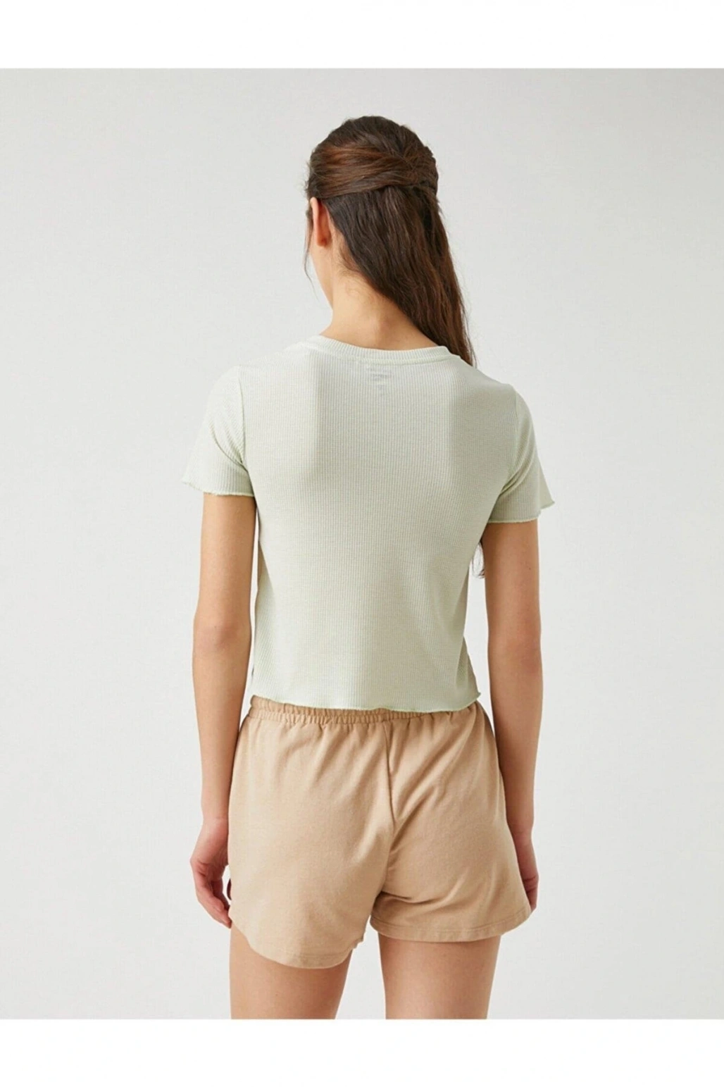 Baskılı Fitilli Kısa Kollu Bisiklet Yaka Tişört