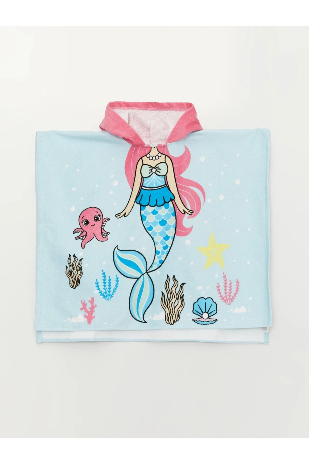 Baskılı Kapüşonlu Kız Çocuk Kadife Plaj Havlusu