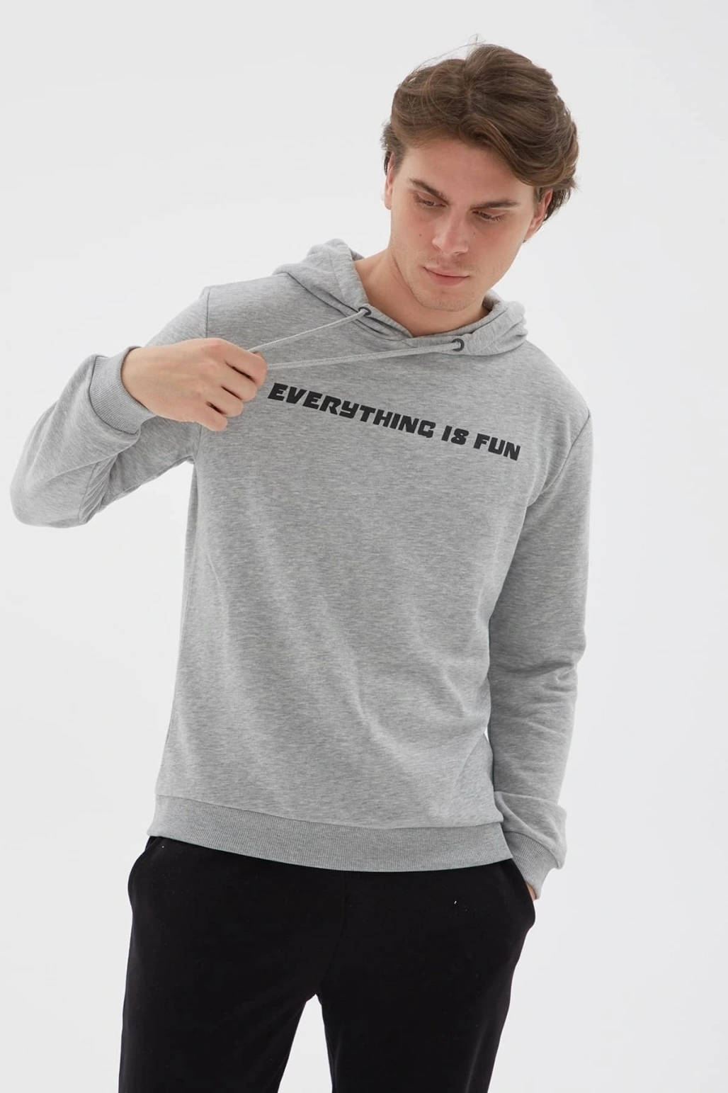 Baskılı Sweatshirt Gri Melanj