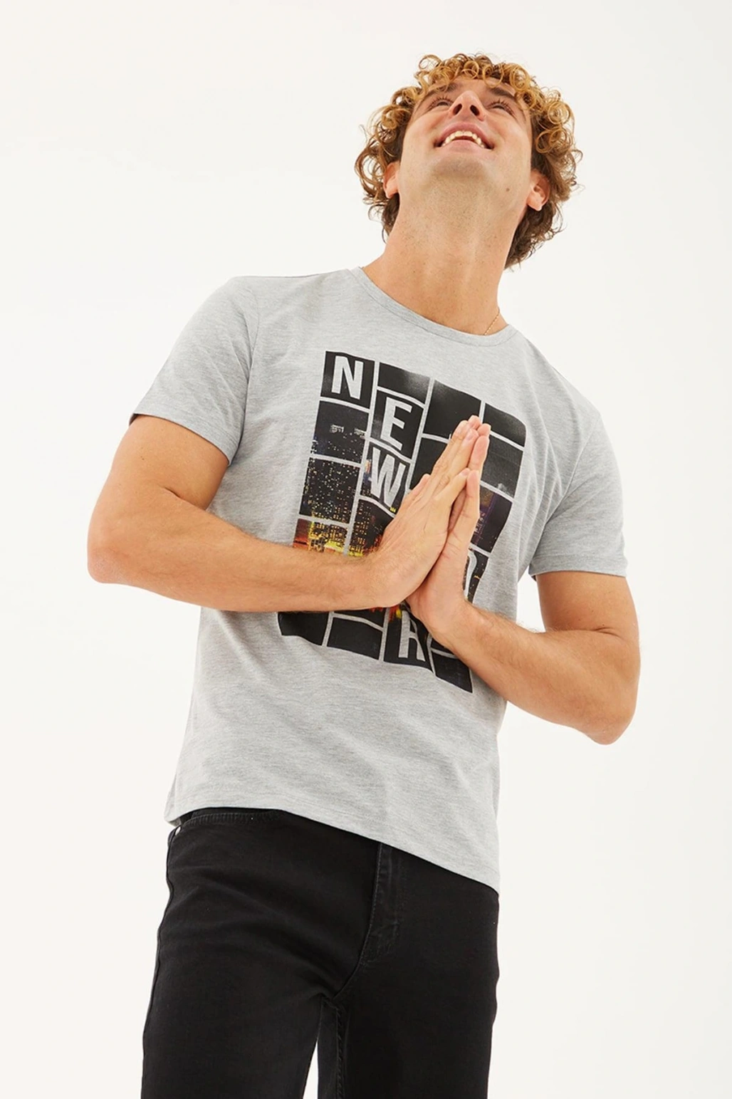 Baskılı T-shirt Gri Melanj / Grey Melange