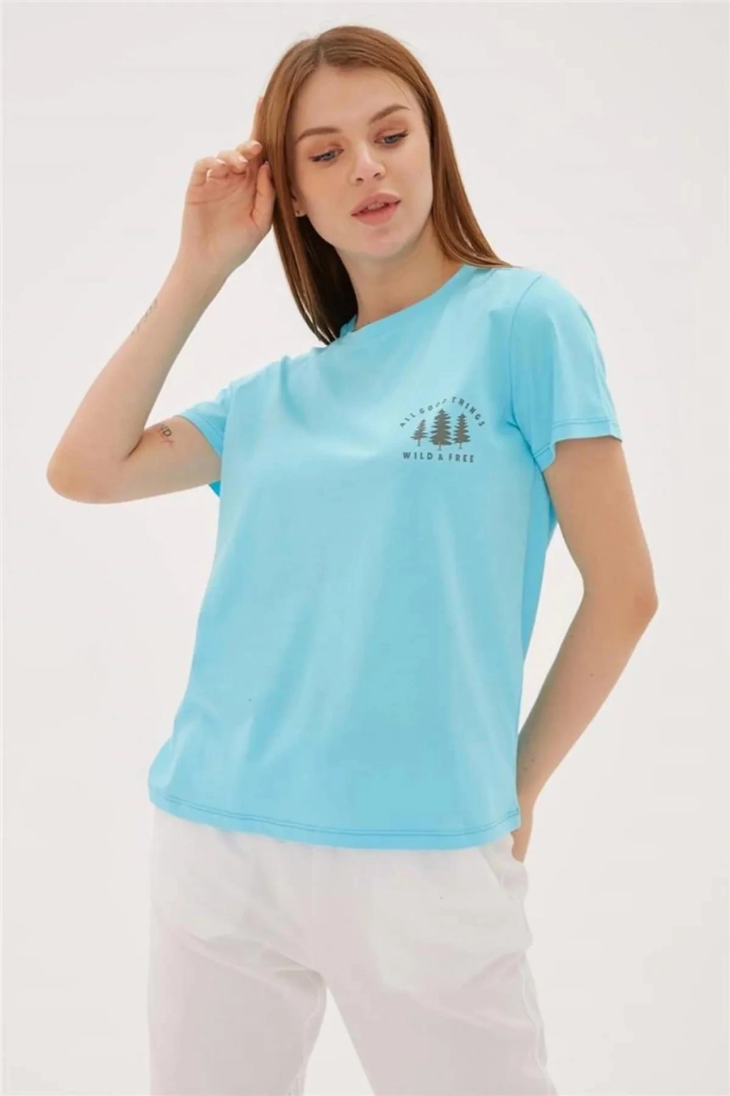 Baskılı T-shirt Turkuaz / Turquoise
