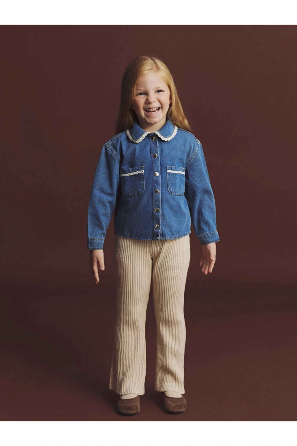 Bebe Yaka Kız Çocuk Jean Ceket