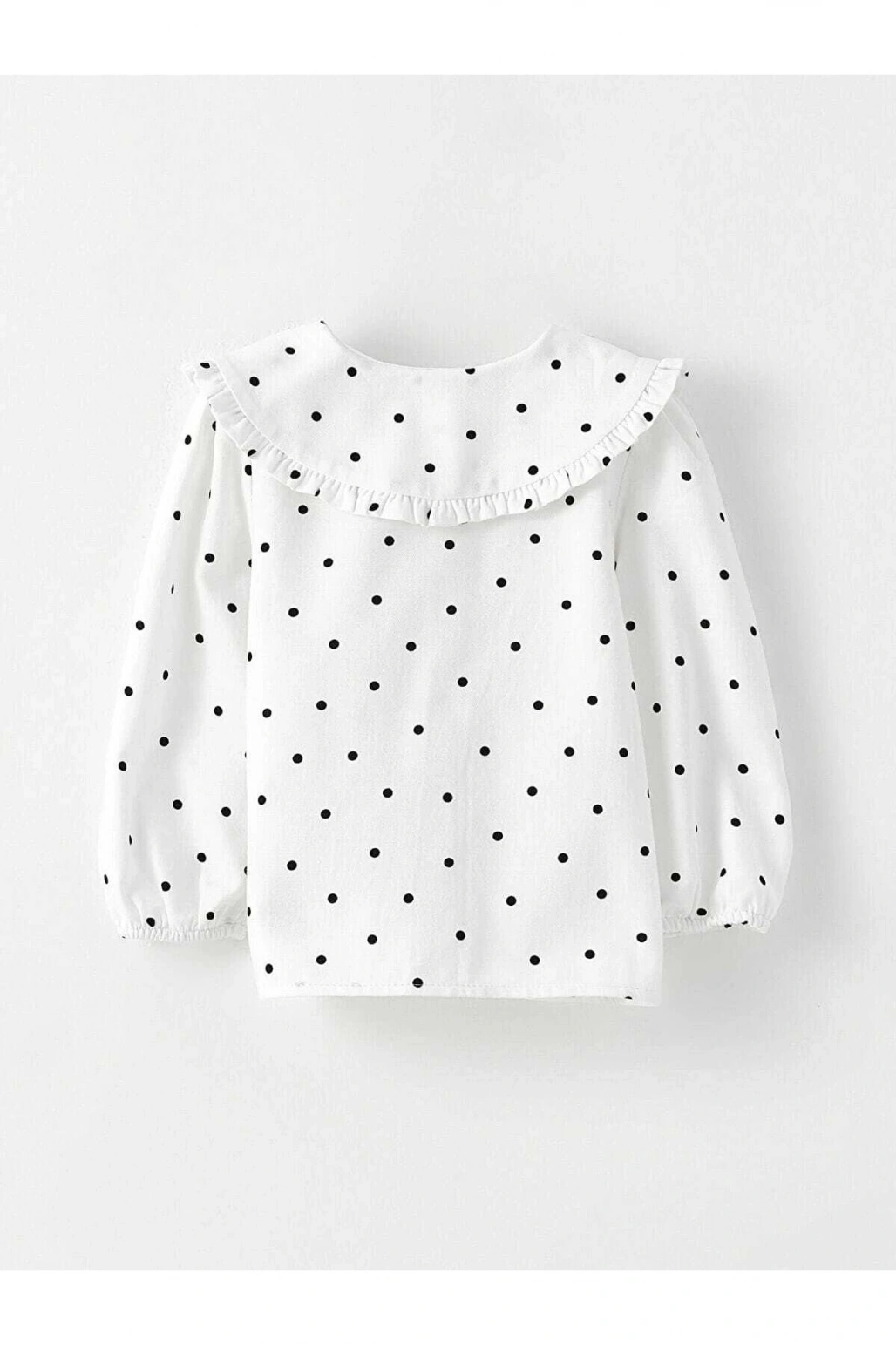 Bebe Yaka Uzun Kollu Desenli Pamuklu Kız Bebek Gömlek