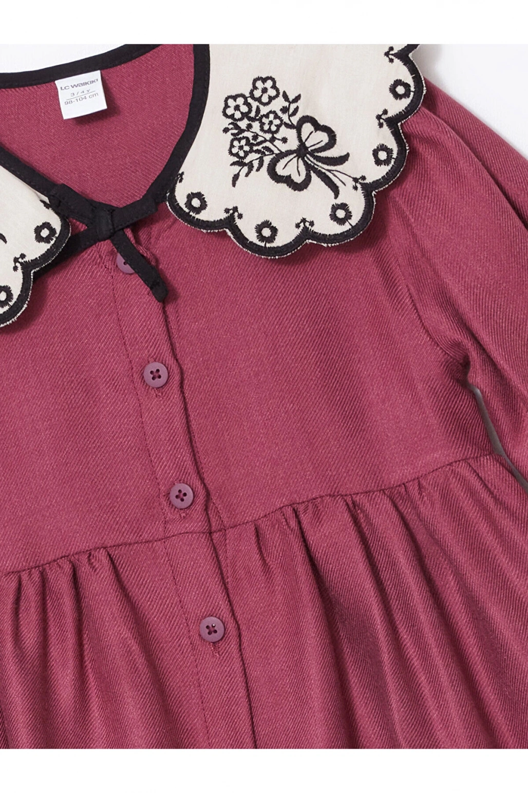 Bebe Yaka Uzun Kollu Kız Bebek Elbise