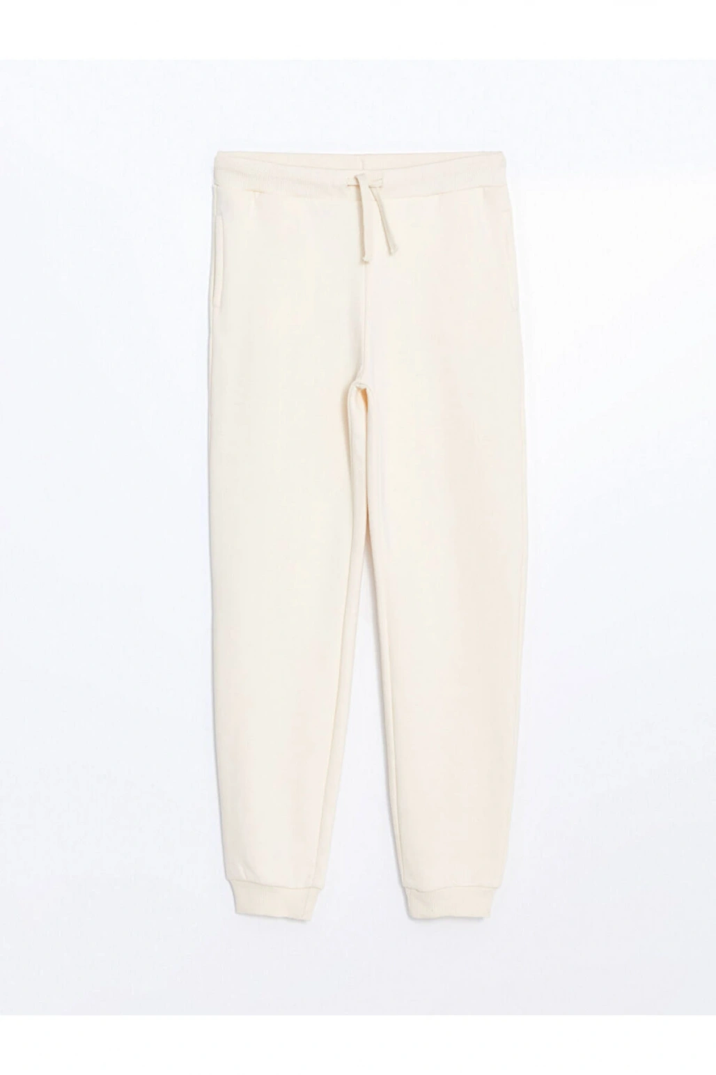 Bej Beli Lastikli Kız Çocuk Kalın Jogger Eşofman Altı