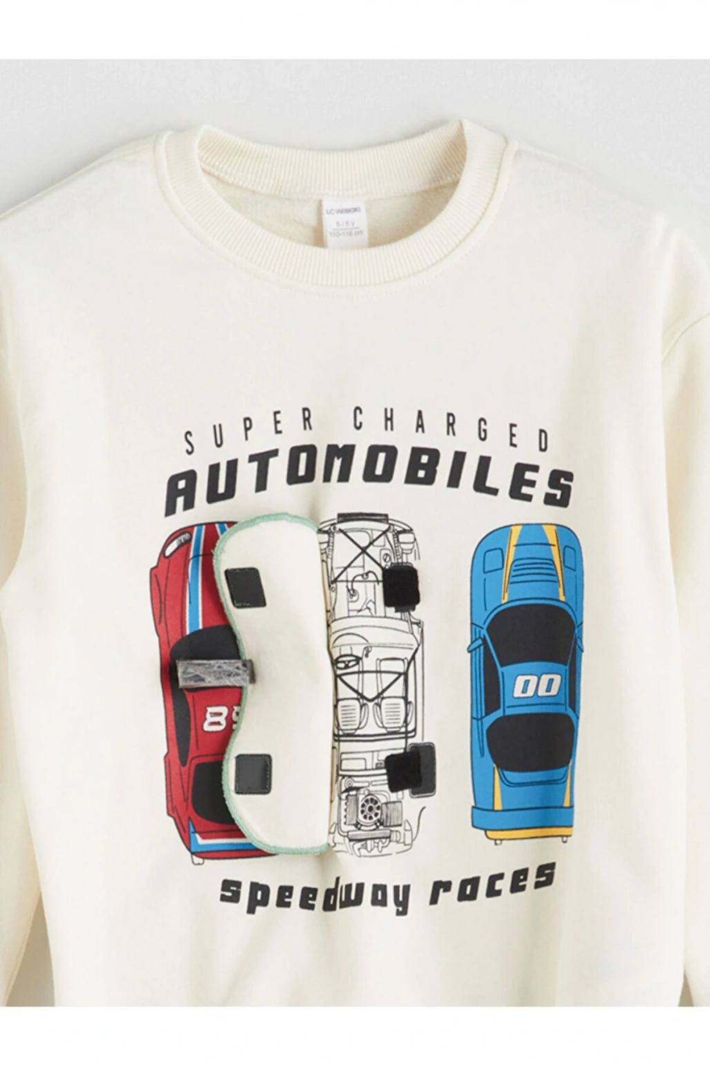 Bej Bisiklet Yaka Baskılı Erkek Çocuk Sweatshirt Ve Eşofman Alt 2li