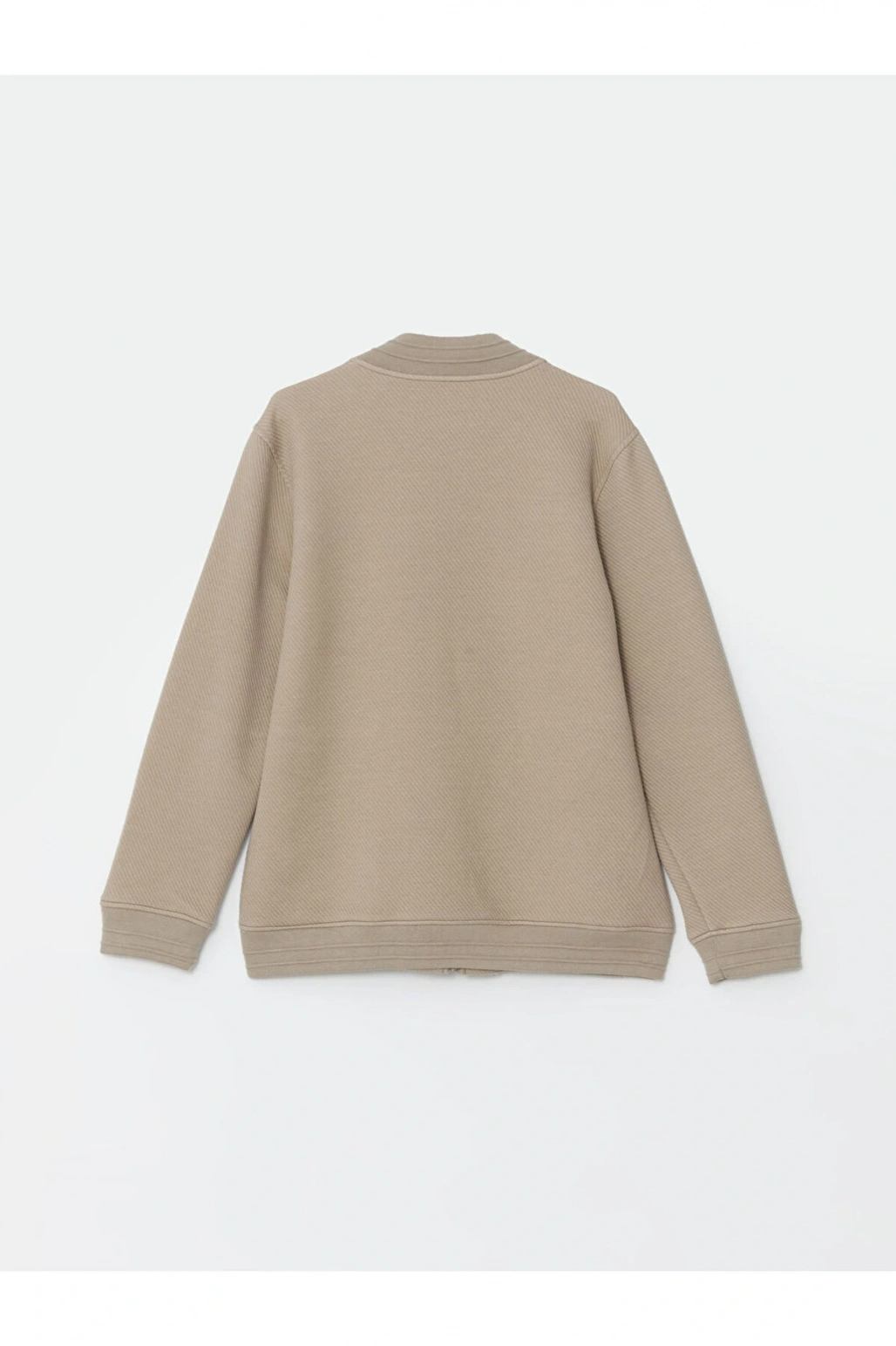 Bej Kolej Yaka Uzun Kollu Erkek Fermuarlı Sweatshirt