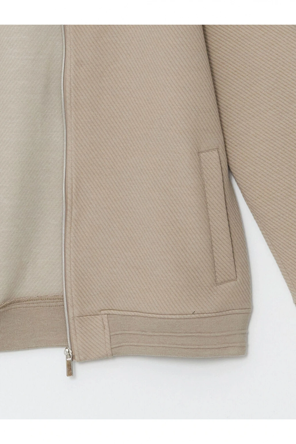 Bej Kolej Yaka Uzun Kollu Erkek Fermuarlı Sweatshirt