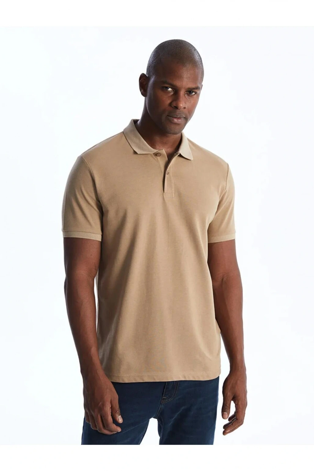 Bej Polo Yaka Kısa Kollu Erkek Tişört