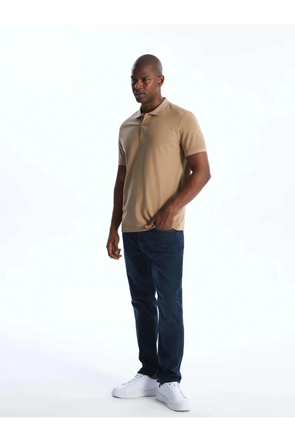 Bej Polo Yaka Kısa Kollu Erkek Tişört