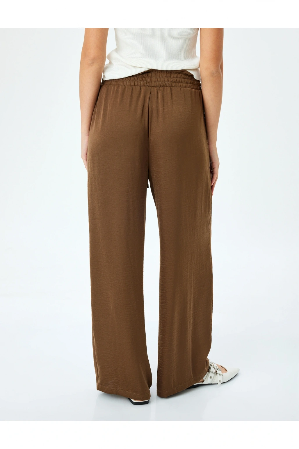 Bel Bağlamalı Lastikli Cepli Saten Palazzo Pantolon