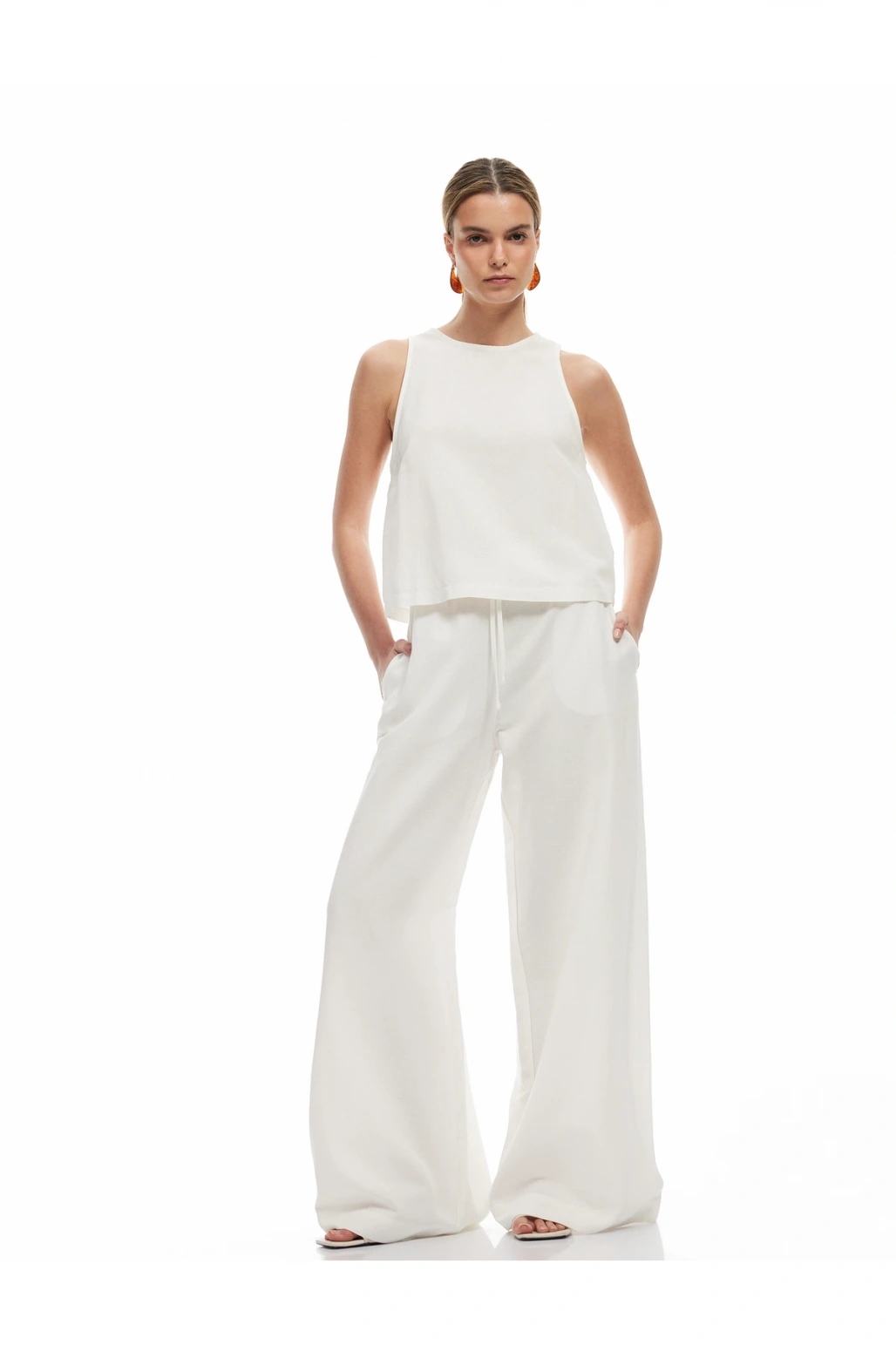 Beli Bağcıklı Cepli Palazzo Viskon Keten Karışımlı Pantolon