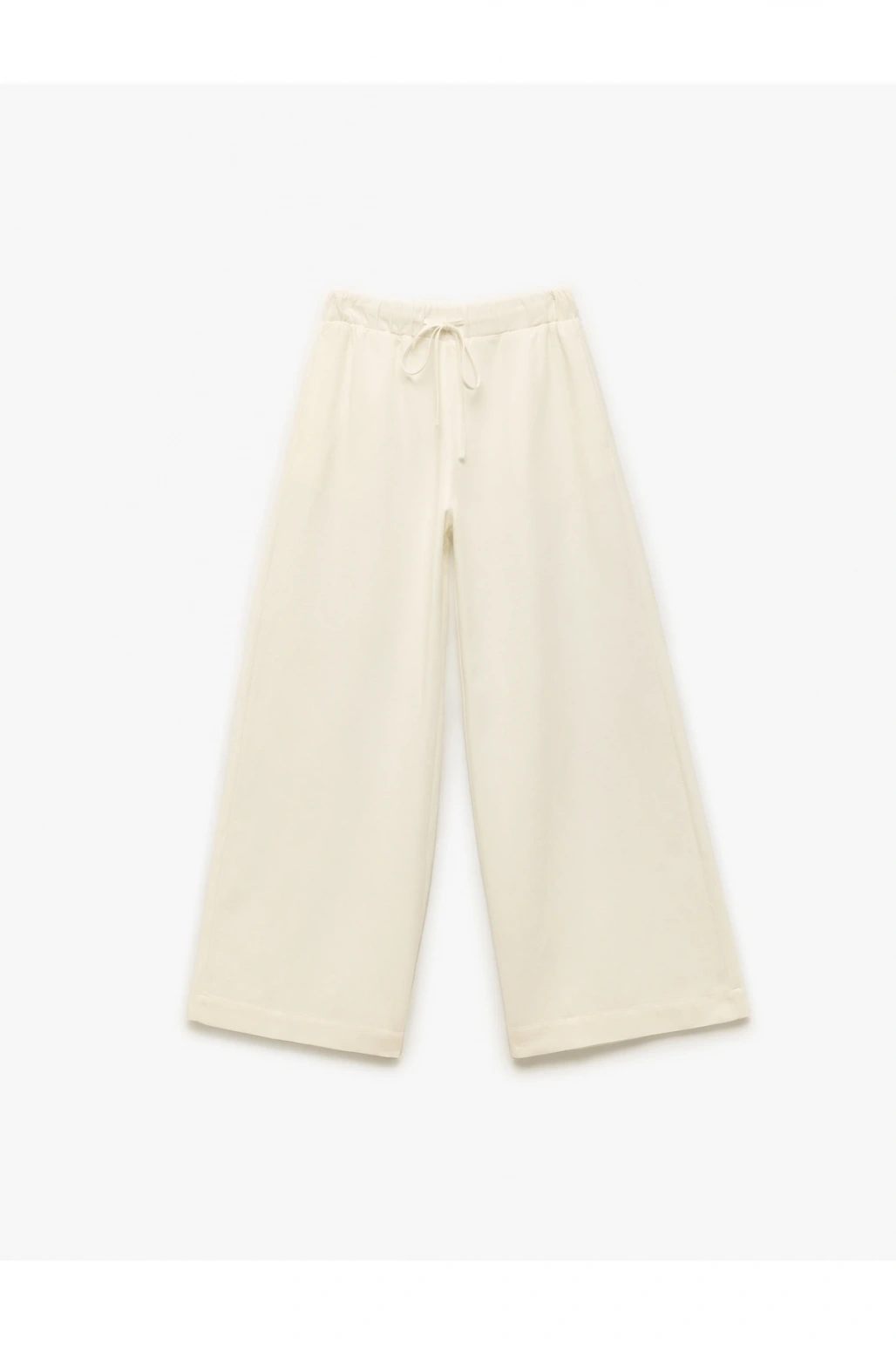 Beli Bağcıklı Cepli Palazzo Viskon Keten Karışımlı Pantolon
