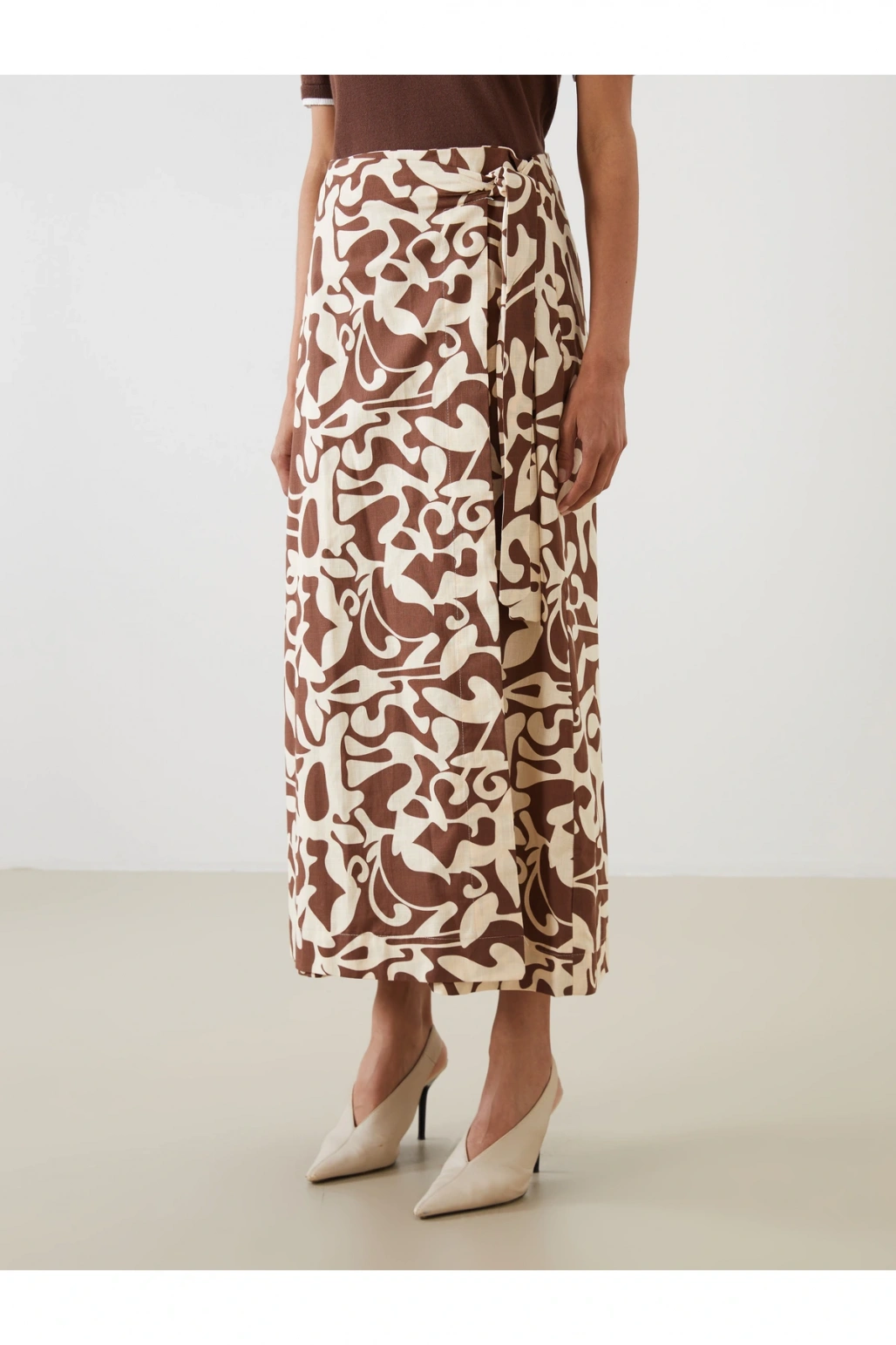 Beli Bağlamalı Desenli Poplin Etek