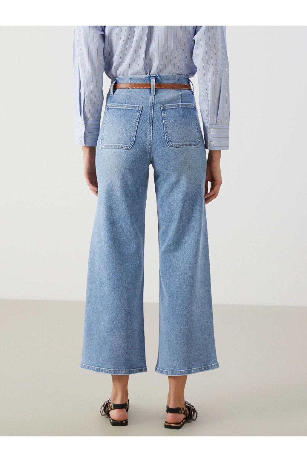 Beli Kemerli Wideleg Kadın Jean Pantolon