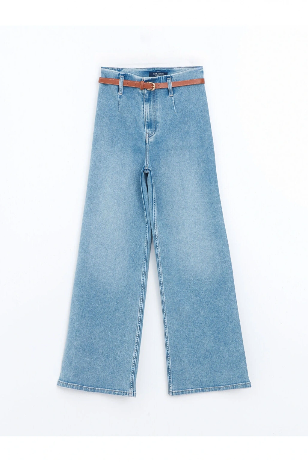 Beli Kemerli Wideleg Kadın Jean Pantolon