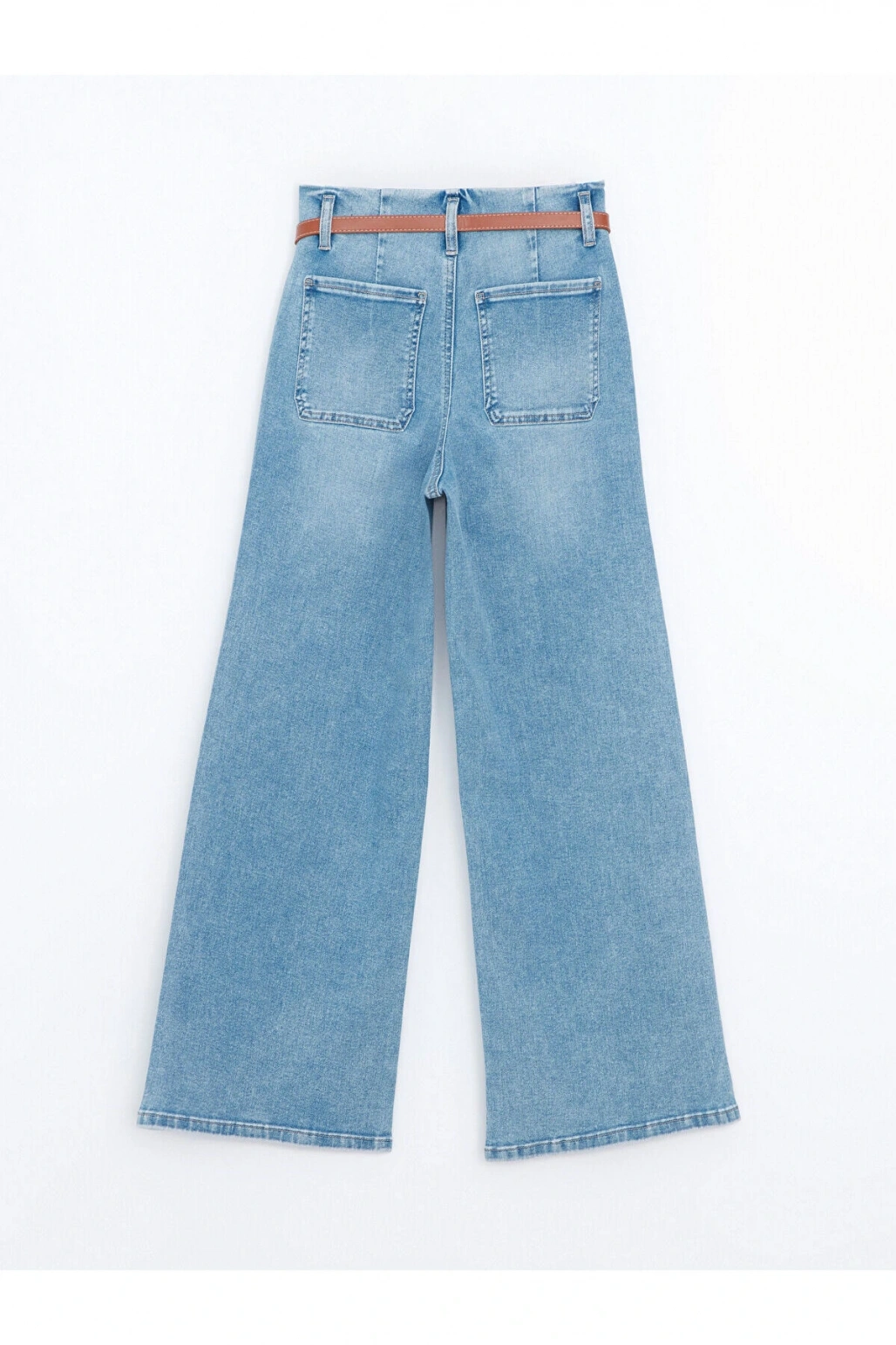 Beli Kemerli Wideleg Kadın Jean Pantolon