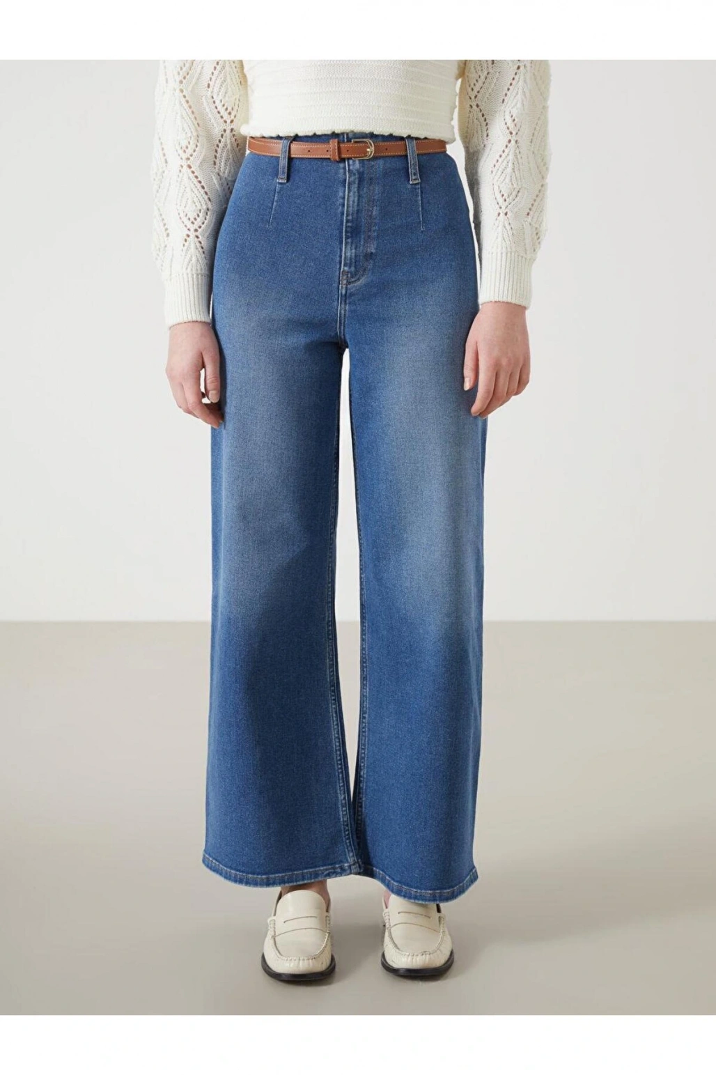 Beli Kemerli Wideleg Kadın Jean Pantolon (S5)