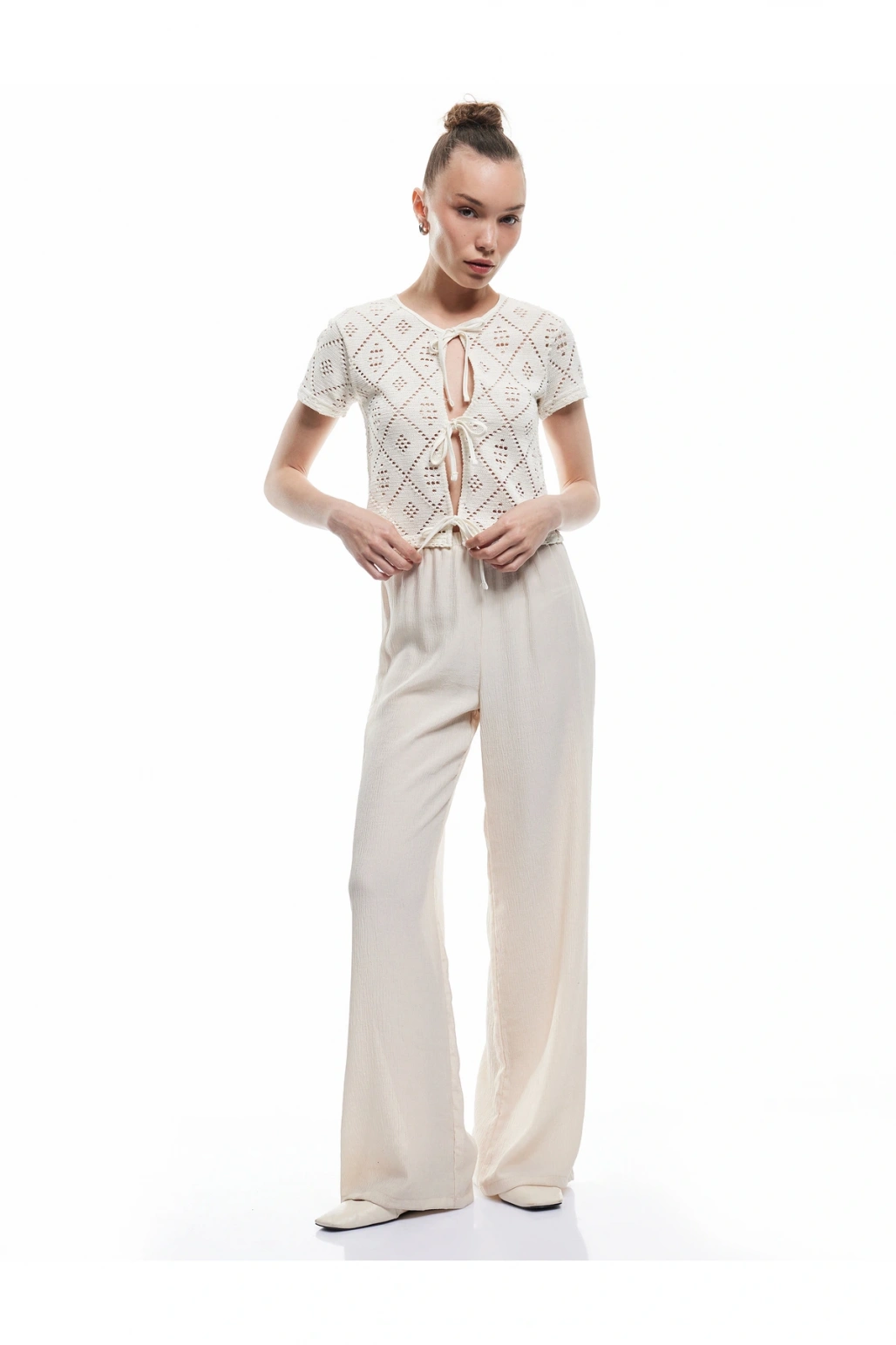 Beli Lastikli Bürümcük Düz Paça Pantolon