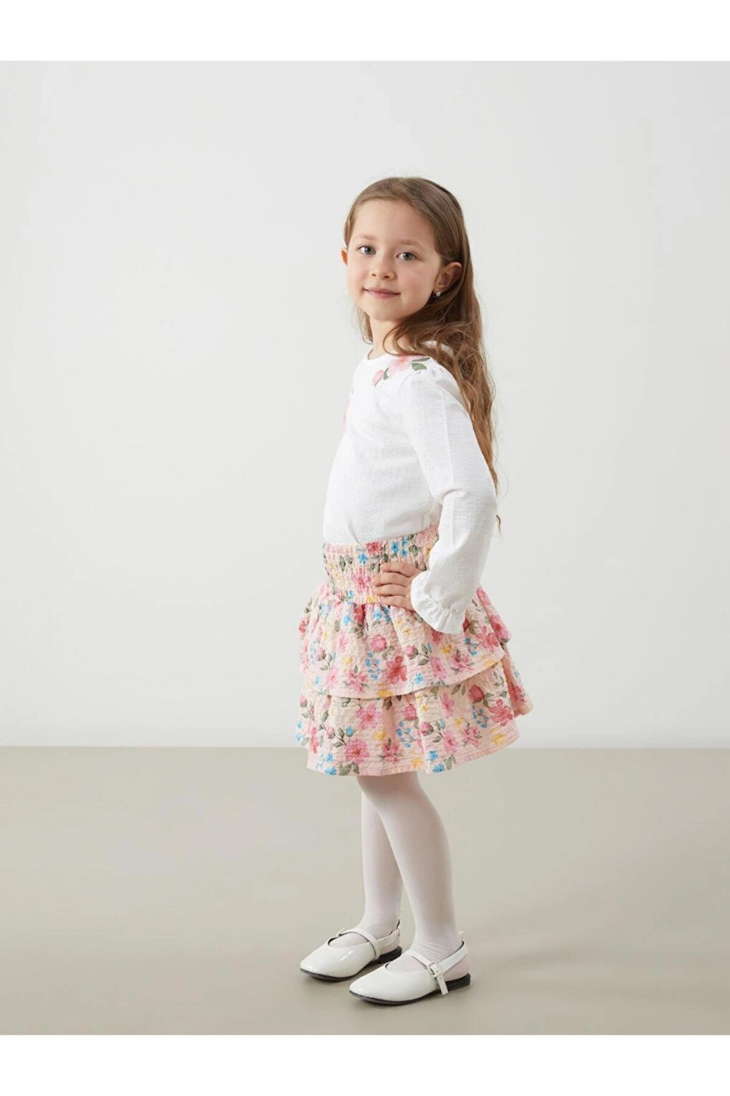 Beli Lastikli Çiçekli Kız Çocuk Etek (S5)