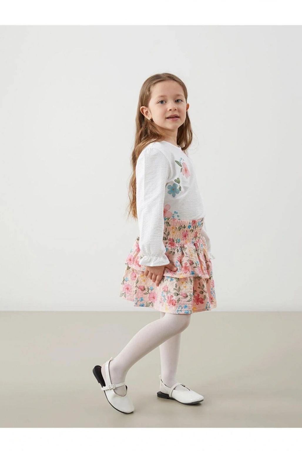 Beli Lastikli Çiçekli Kız Çocuk Etek (S5)