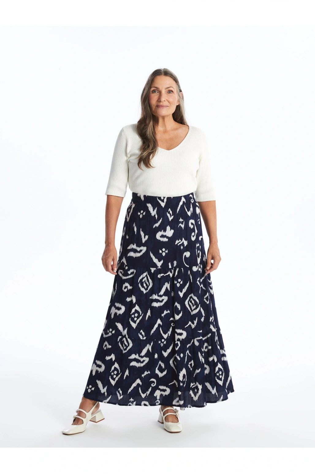 Beli Lastikli Desenli Kadın Etek