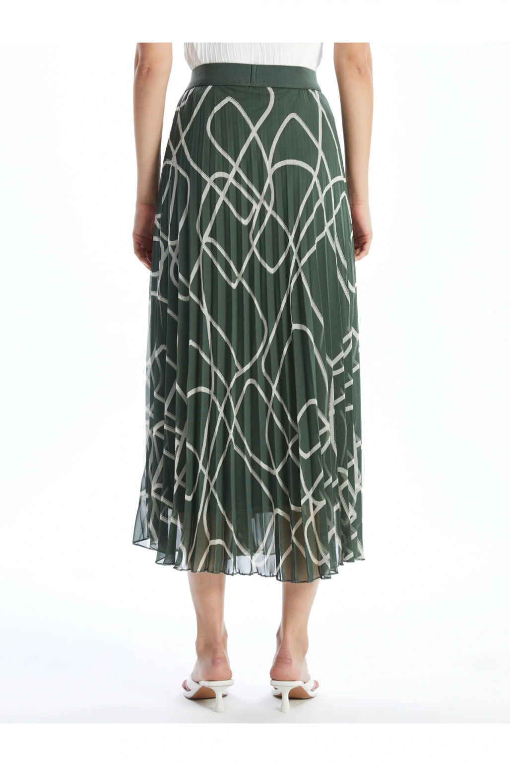 Beli Lastikli Desenli Şifon Kadın Pileli Etek