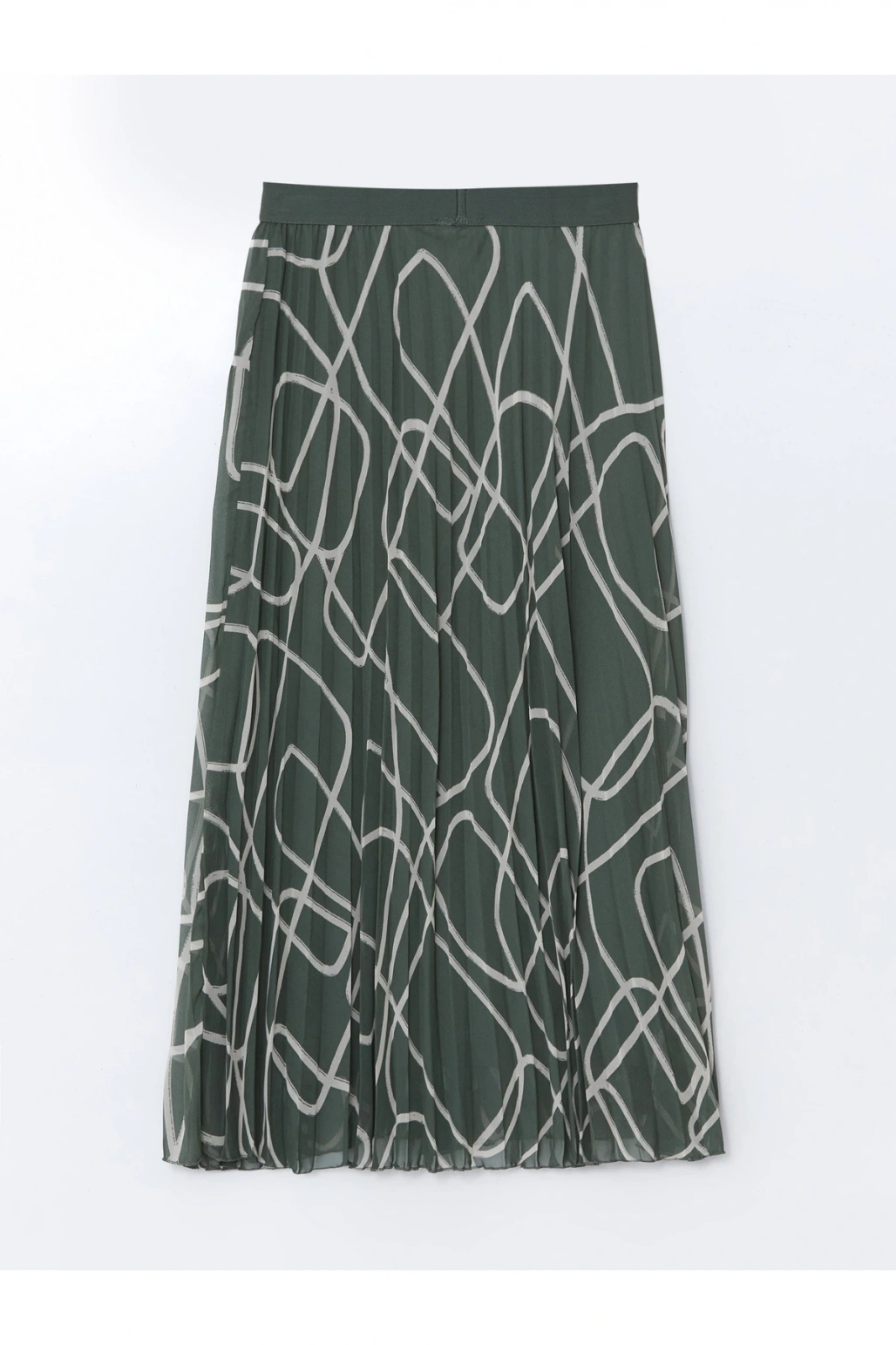 Beli Lastikli Desenli Şifon Kadın Pileli Etek