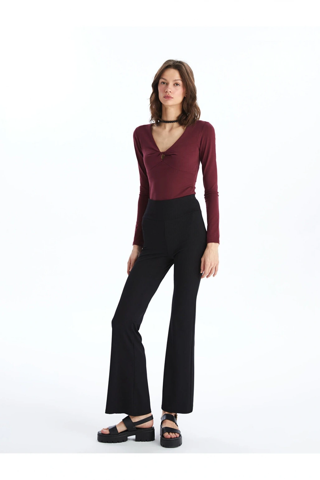 Beli Lastikli Düz İspanyol Paça Kadın Tayt Pantolon