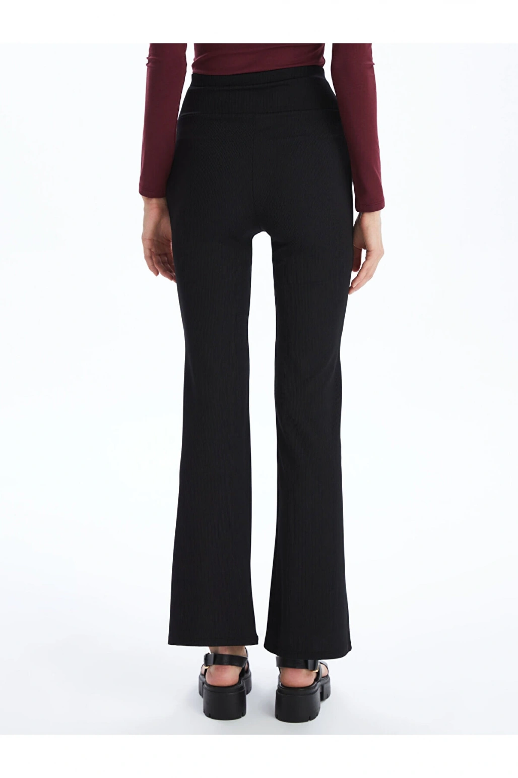 Beli Lastikli Düz İspanyol Paça Kadın Tayt Pantolon