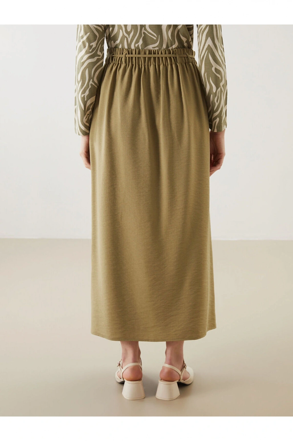 Beli Lastikli Keten Görünümlü Etek