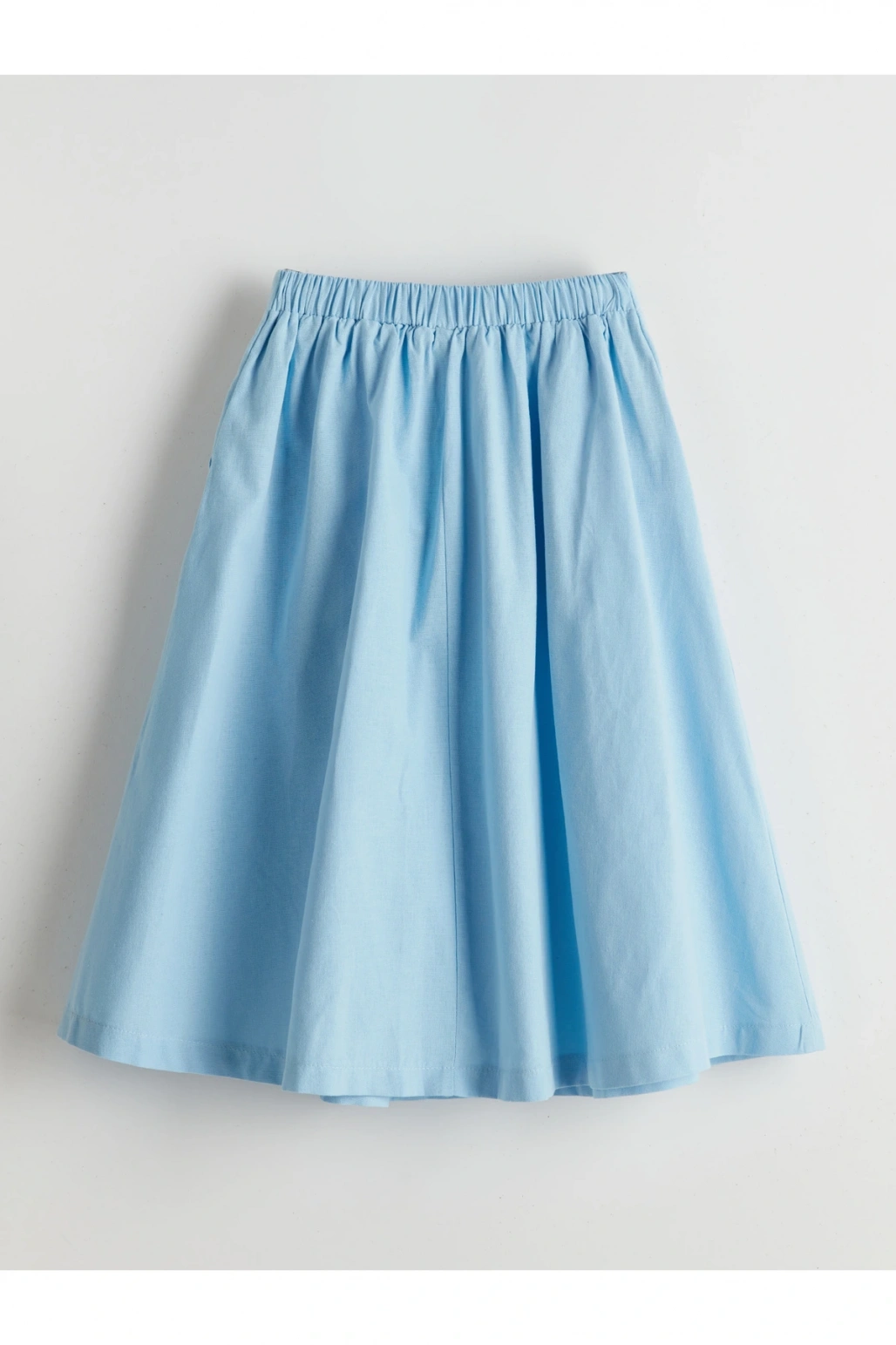 Beli Lastikli Keten Karışımlı Genç Kız Etek