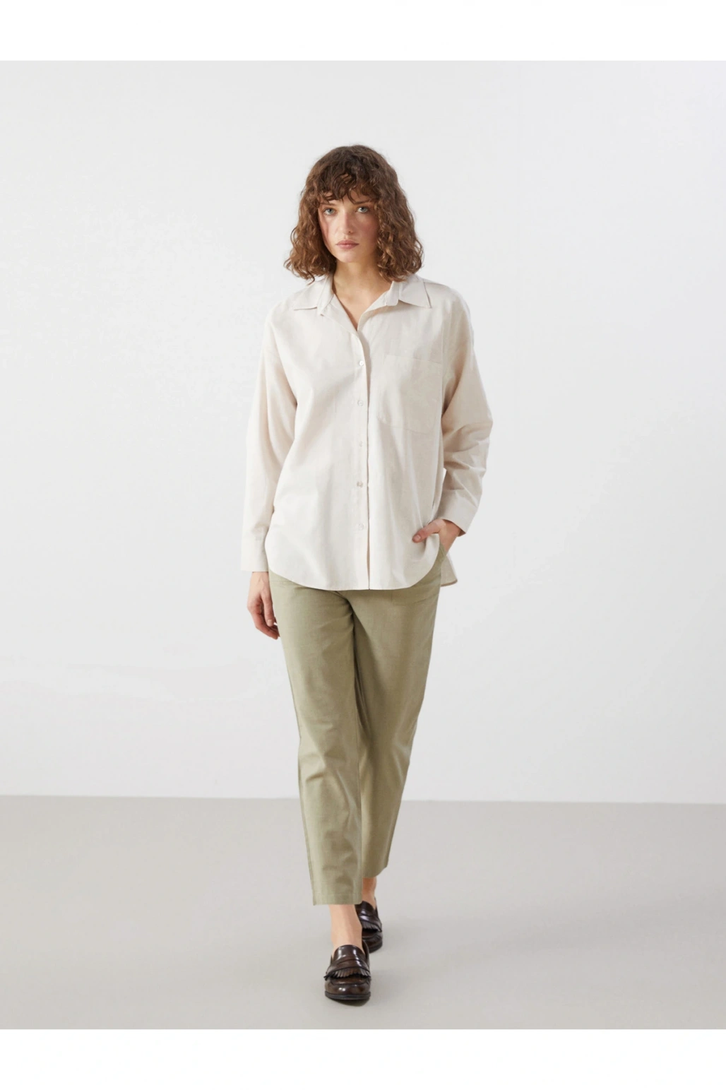 Beli Lastikli Keten Karışımlı Kadın Pantolon