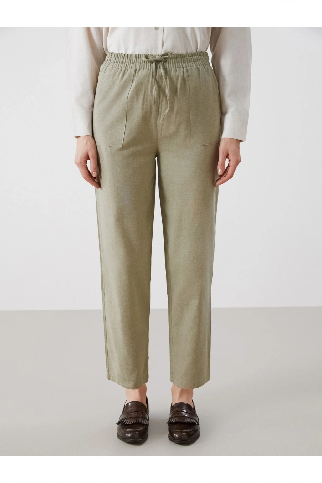 Beli Lastikli Keten Karışımlı Kadın Pantolon