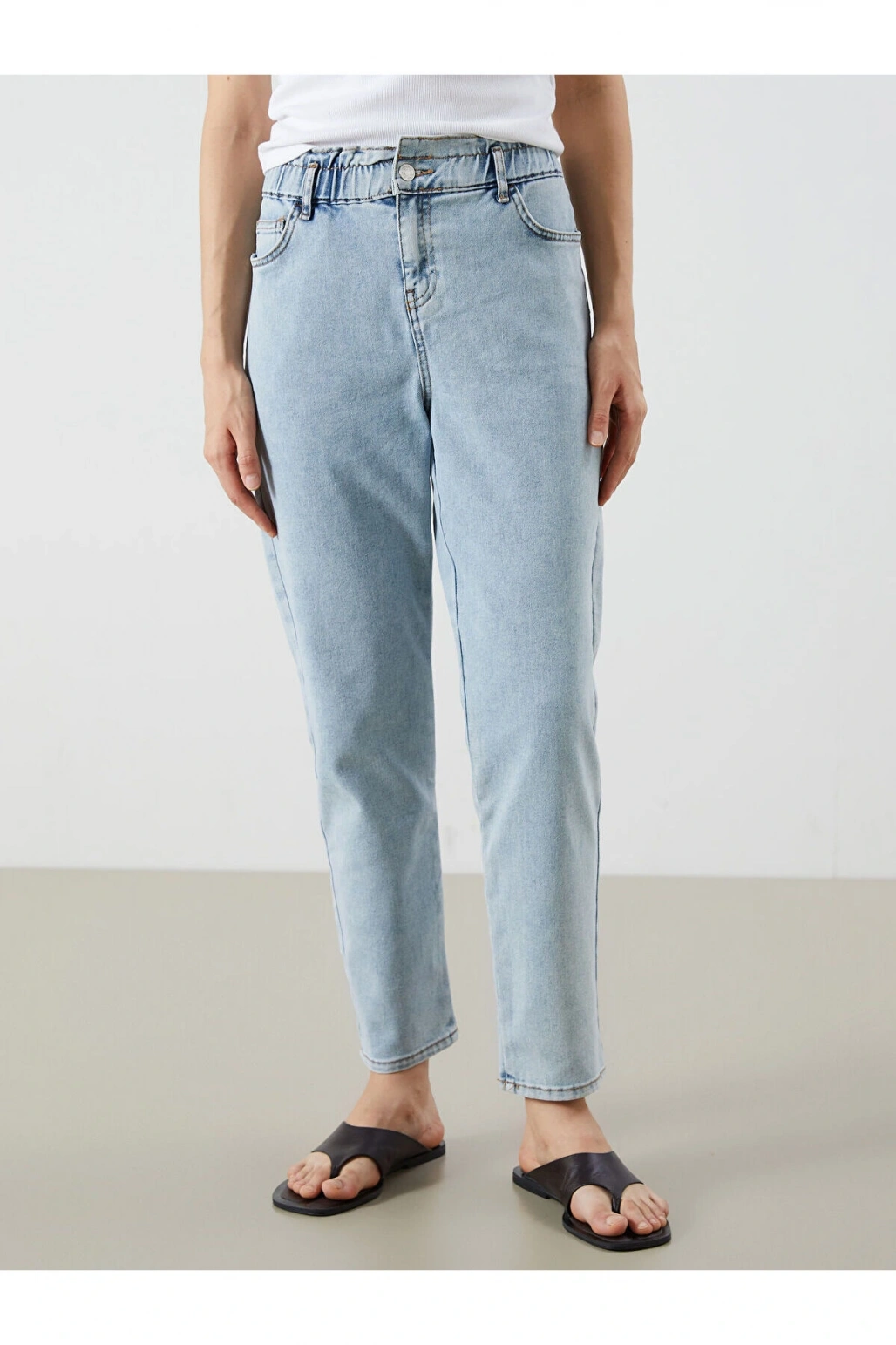 Beli Lastikli Slim Mom Kadın Jean Pantolon