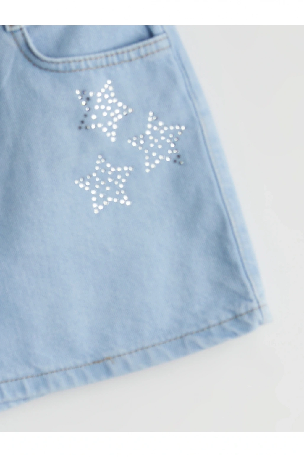 Beli Lastikli Taşlı Kız Çocuk Jean Şort