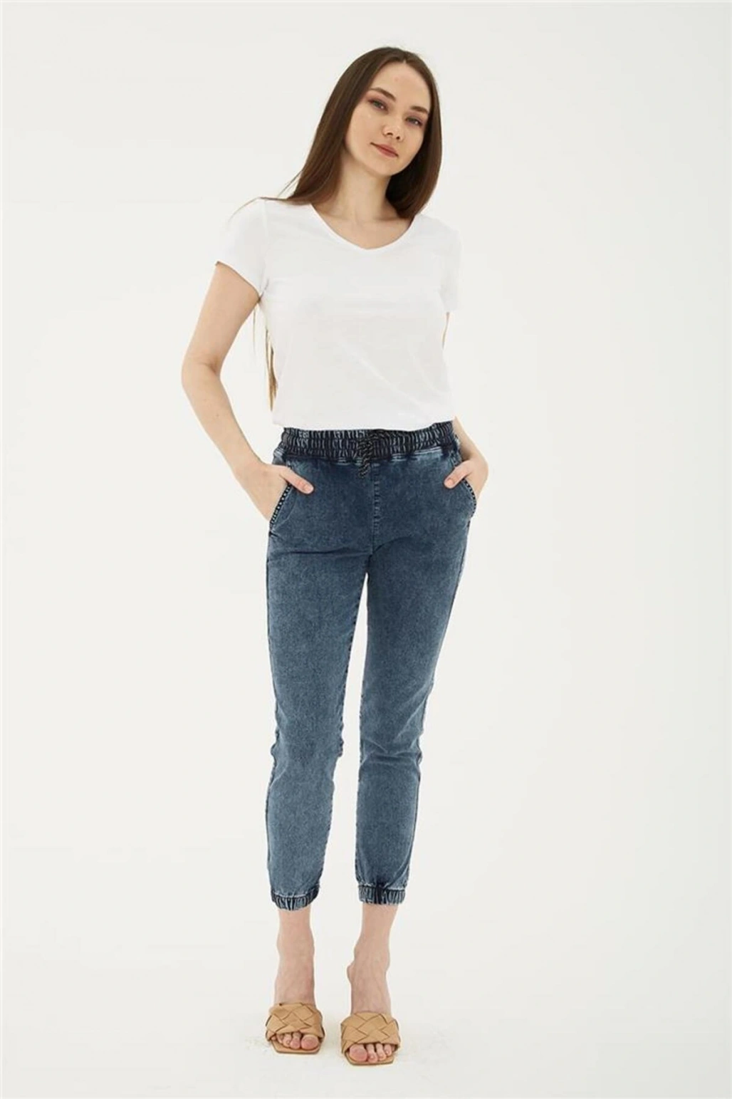 Beli Ve Paçası Lastikli Pantolon Mavi / Blue