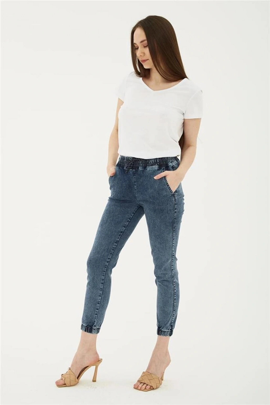 Beli Ve Paçası Lastikli Pantolon Mavi / Blue