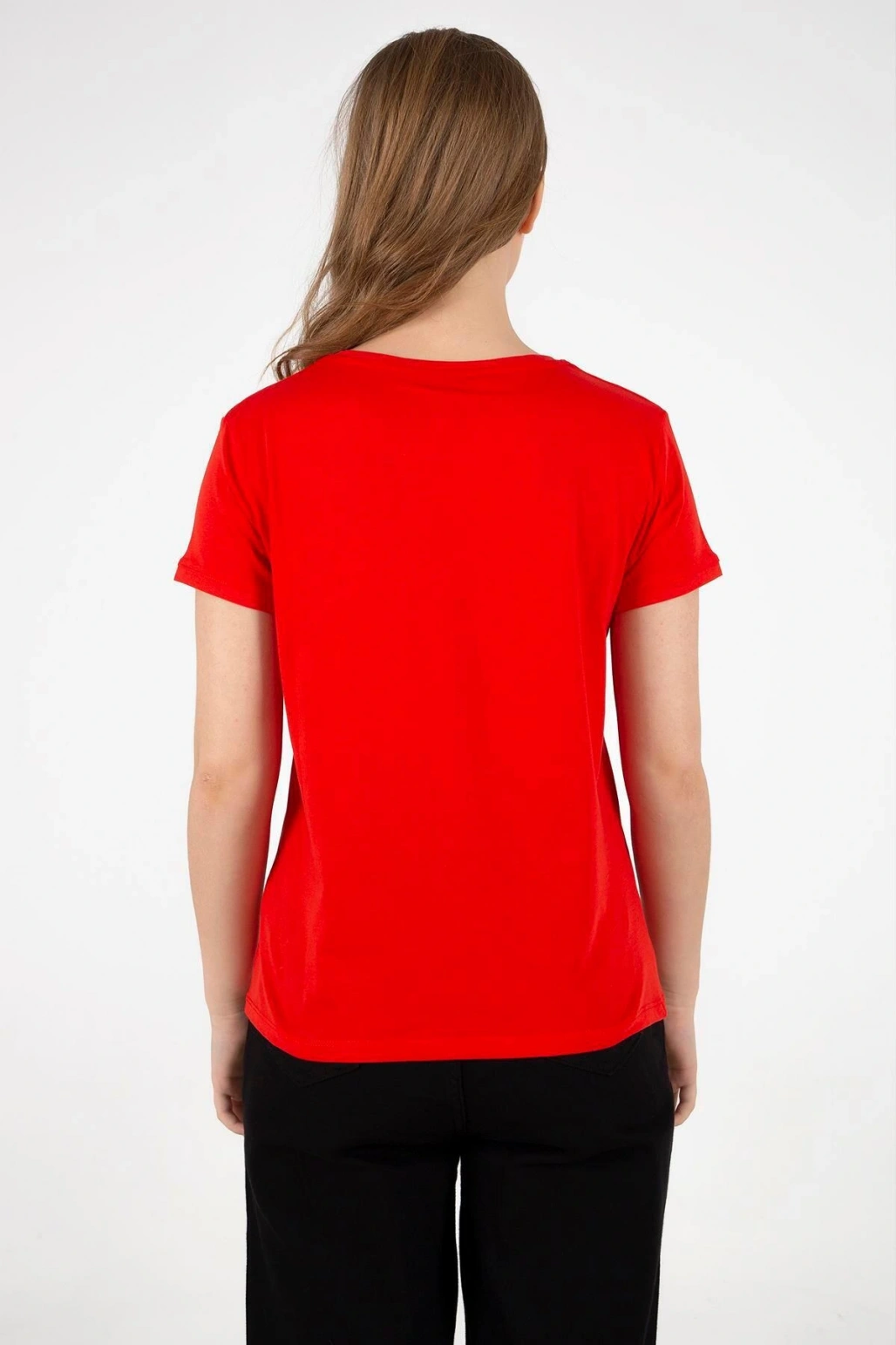 Bisiklet Yaka %100 Pamuklu Tişört Kırmızı