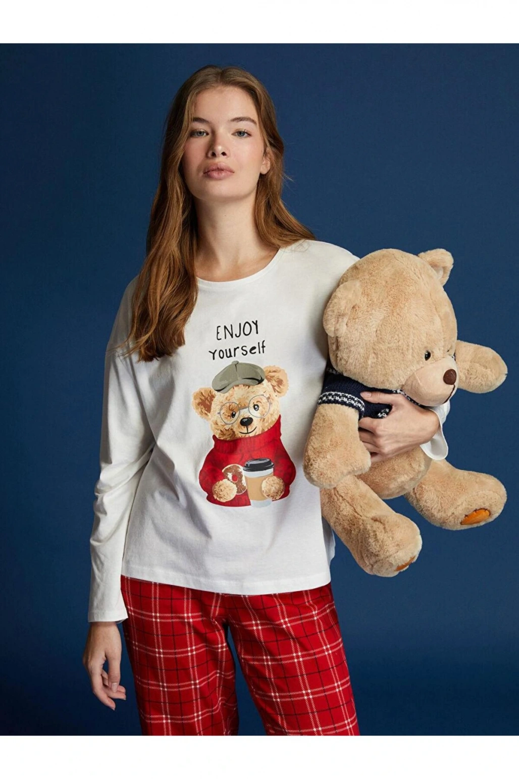 Bisiklet Yaka Baskılı Kadın Pijama Takım