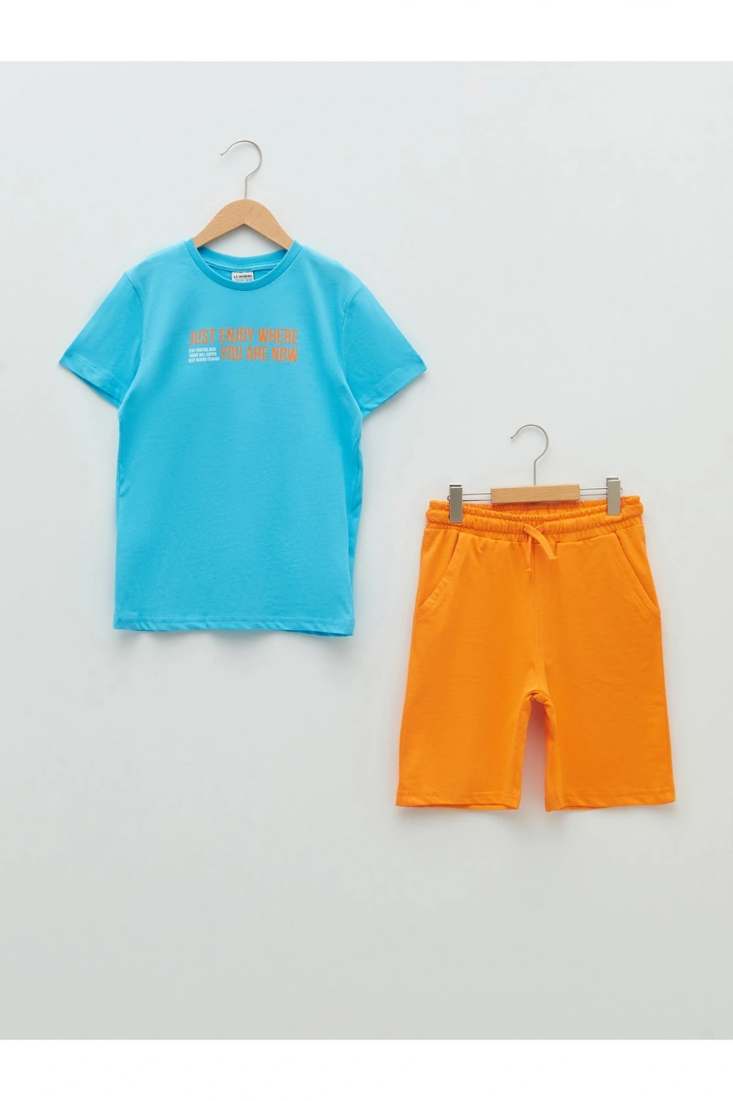 Bisiklet Yaka Baskılı Kısa Kollu Erkek Çocuk Tişört Ve Şort