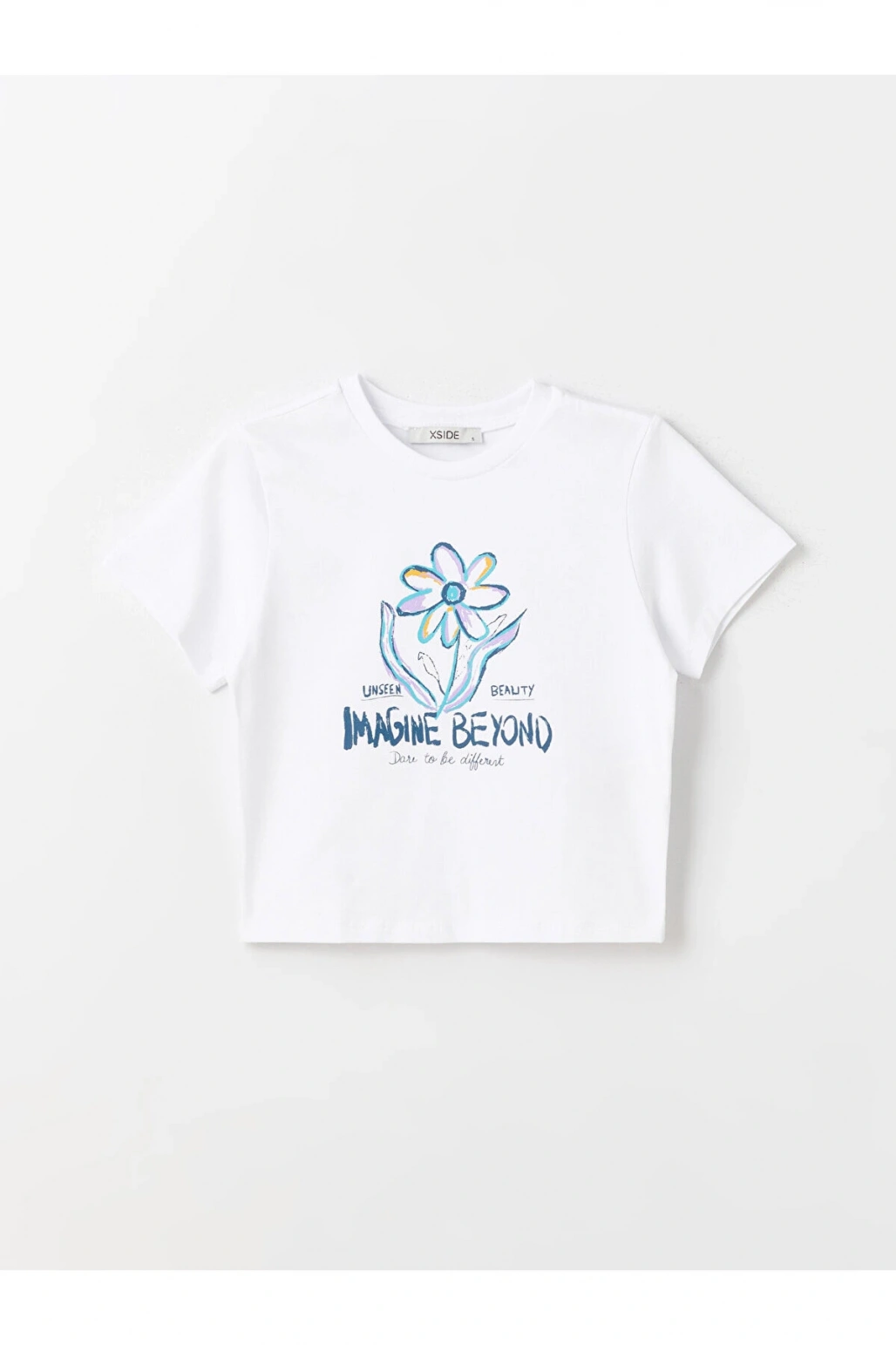 Bisiklet Yaka Baskılı Kısa Kollu Kadın Crop