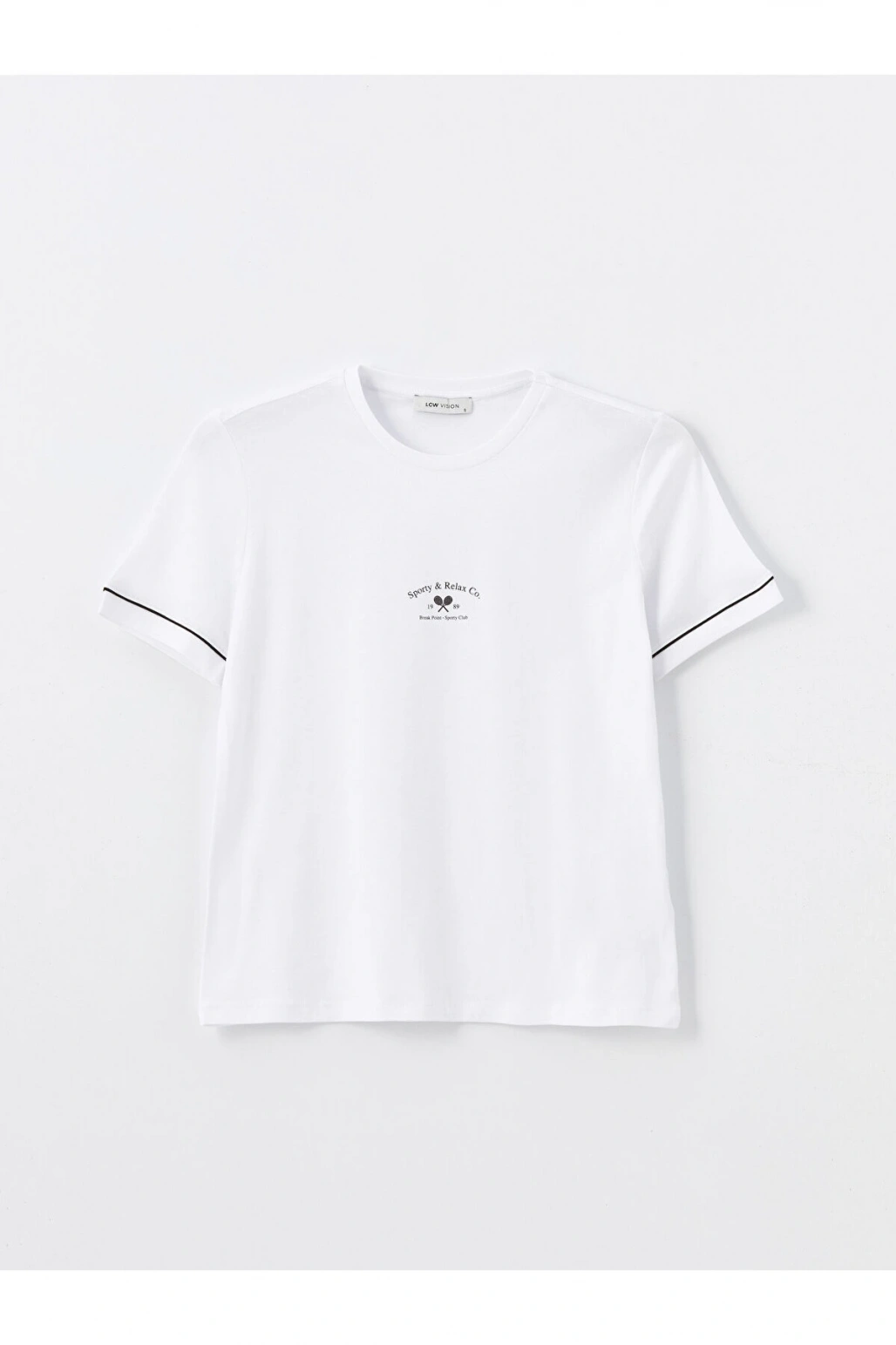 Bisiklet Yaka Baskılı Kısa Kollu Kadın Tişört