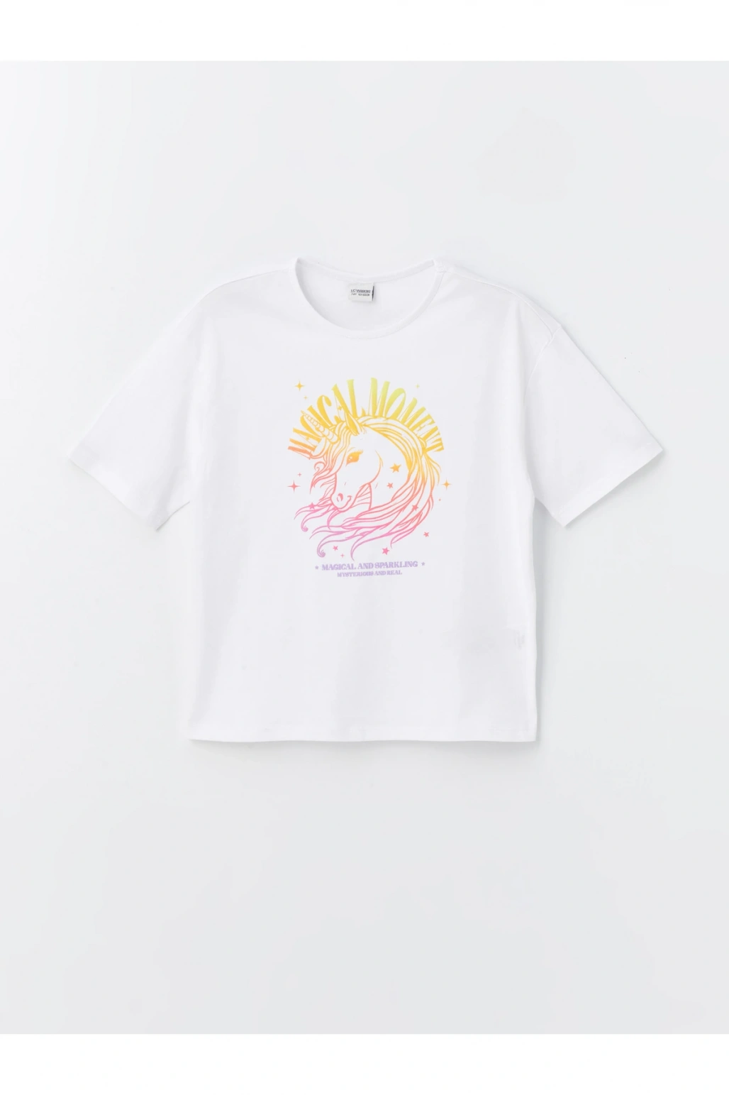 Bisiklet Yaka Baskılı Kısa Kollu Kız Çocuk Tişört